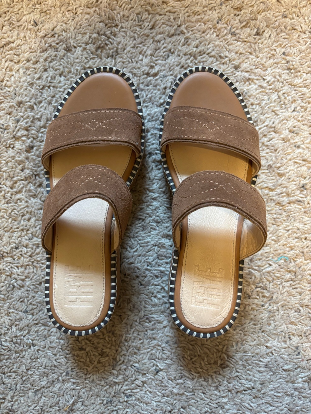Frye Brown Suede Double-Strap Platform Slide Sandals - 6.5